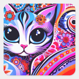 Mexicaanse Folk Art Abstract Kitty Cat Talavera St Vierkante Sticker
