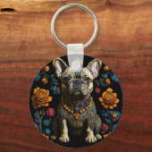 Mexicaanse Folk Art Franse Bulldog Sleutelhanger (Voorkant)