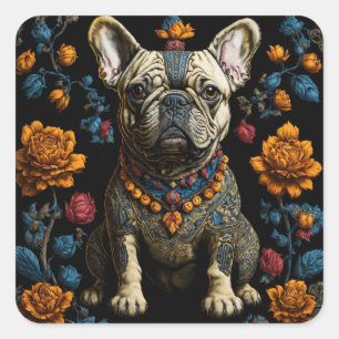 Mexicaanse Folk Art Franse Bulldog Vierkante Sticker