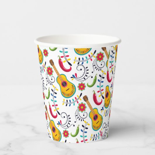 Mexicaanse Folk Art Pattern Guitars Papieren Bekers (Achterkant)