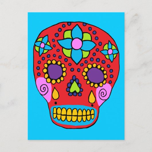Mexicaanse Folk Art Sugar Skull Briefkaart (Voorkant)