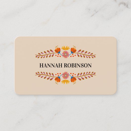 Mexicaanse Folk Bloemen Aardse QR Code Visitekaartje (Voorkant)