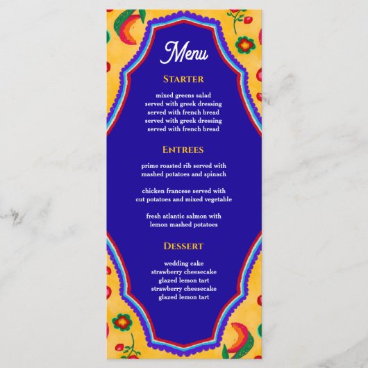 Mexicaanse gele bruiloft menu (Voorkant)
