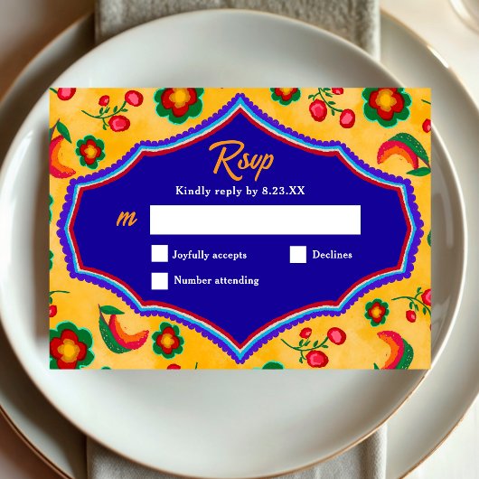 Mexicaanse gele bruiloft RSVP kaartje
