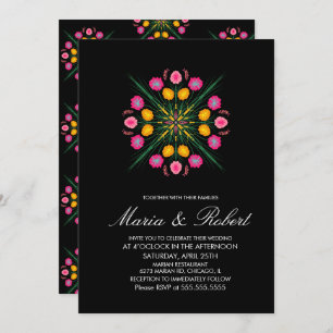 Mexicaanse handtekening Floral Black Pink Wedding Kaart