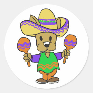 Mexicaanse hond met maracas   Achterkleur kiezen Ronde Sticker