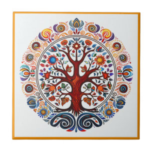 Mexicaanse huichol tree of life keramische tegel tegeltje