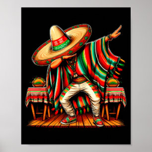 Mexicaanse jongen sombrero dabbing poncho cinco de poster