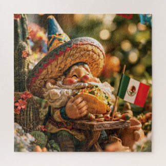 Mexicaanse kabouter met een sombrero die een taco legpuzzel
