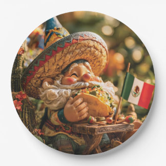 Mexicaanse kabouter met een sombrero die een taco papieren bordje