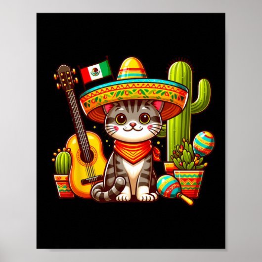 Mexicaanse kat Cinco de Mayo Kitten Let's Fiesta V Poster (Voorkant)