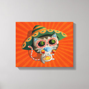 Mexicaanse Kat met Sombrero Canvas Afdruk