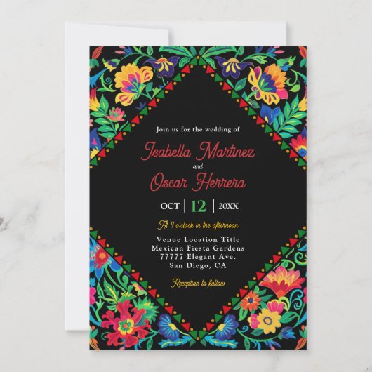 Mexicaanse kleurrijke fiesta bruiloft uitnodiging (Voorkant)