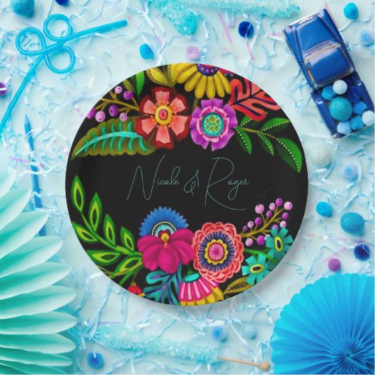 Mexicaanse kleurrijke Flora bruiloft Papieren Bordje (Feest)