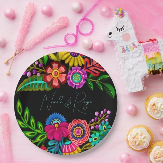 Mexicaanse kleurrijke Flora bruiloft Papieren Bordje (Feest)