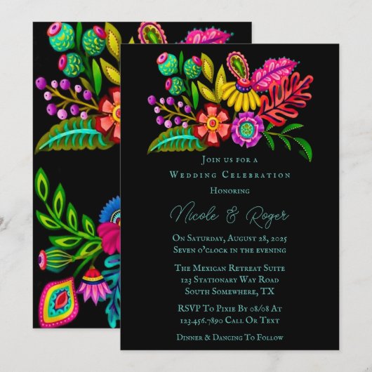 Mexicaanse kleurrijke Flora bruiloft viering Kaart (Voorkant / Achterkant)