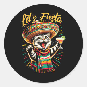 Mexicaanse Let's Fiesta Sombrero Cat Cinco De Mayo Ronde Sticker