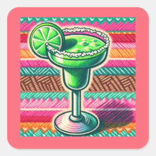 Mexicaanse Margarita Kleurrijke Fiesta Party Favor Vierkante Sticker