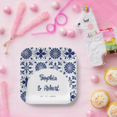 Mexicaanse Navy Blue Talavera Tegels bruiloft Papieren Bordje (Feest)