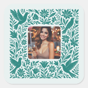 Mexicaanse Otomí bloemrand met foto Vierkante Sticker