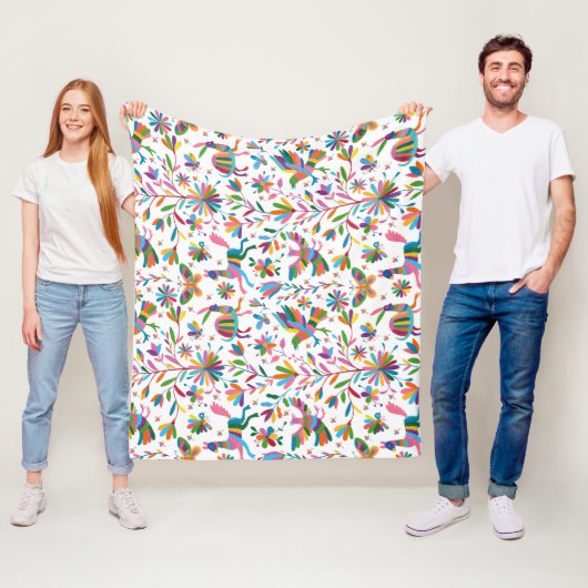 Mexicaanse Otomi Style Bright Pattern Fleece Deken (In situ)