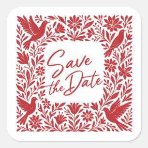 Mexicaanse Otomí Tenango Talavera Save the Date Vierkante Sticker