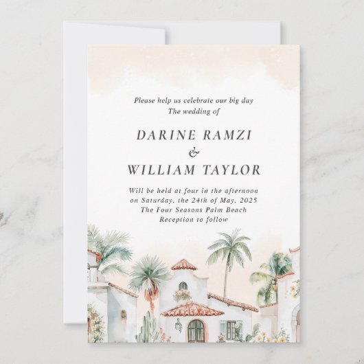 Mexicaanse Palm Tree Destination Spaans Blush Roze Kaart (Voorkant)