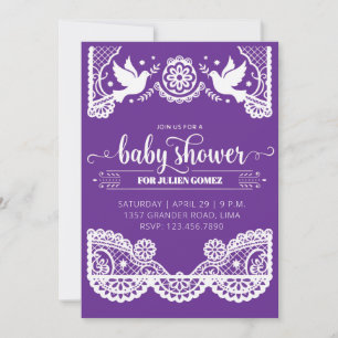 Mexicaanse Papel Picado Baby Shower paarse uitnodi Kaart