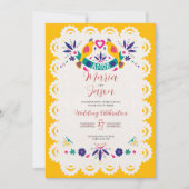 Mexicaanse Papel Picado Gele Nuestra Boda bruiloft Kaart (Voorkant)