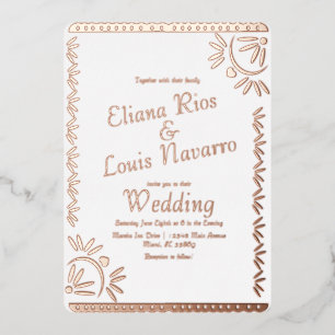 Mexicaanse papel Picado Gold Wedding met geperste  Folie Uitnodiging