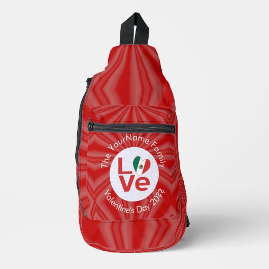 Mexicaanse rode liefde vlag gepersonaliseerd sling bag (Voorkant)