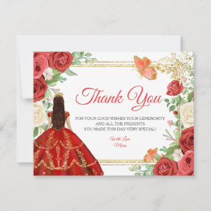 Mexicaanse Rode Rozen Prinses Quinceanera Vlinder Bedankkaart