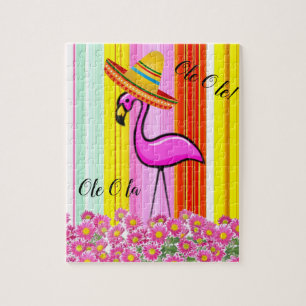 Mexicaanse roze flamingo Ole Ola Jigzaag Puzzle Da Legpuzzel