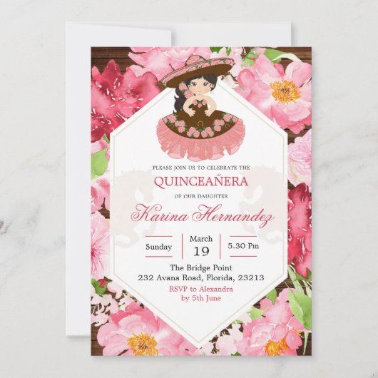 Mexicaanse Roze Floral Uitnodiging (Voorkant)