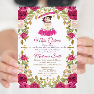 Mexicaanse Roze Rozen Bloemen Quinceanera Kaart