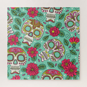 Mexicaanse schedel en bloemen, naadloos. legpuzzel