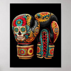 Mexicaanse Schedel Suiker Bokshandschoenen Azteek Poster