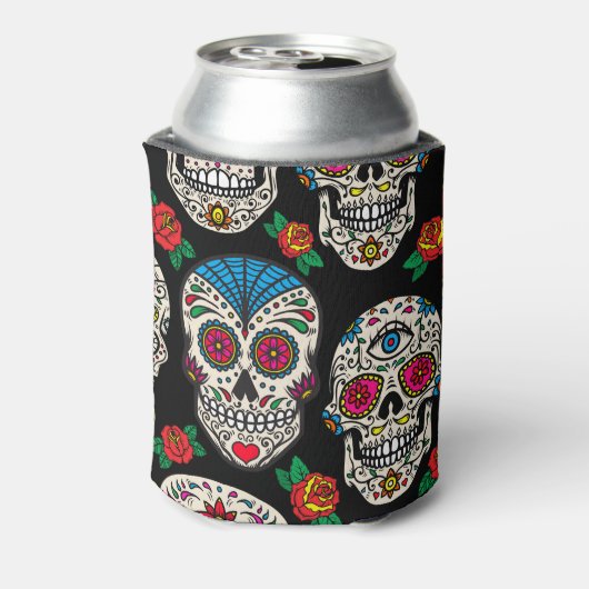 Mexicaanse schedels & Rozen: ontwerp Blikjeskoeler (Blikje Achterkant)