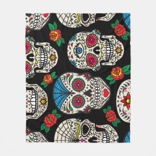 Mexicaanse schedels & Rozen: ontwerp Fleece Deken