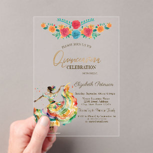 Mexicaanse Senorita Fiesta Bloemen Quinceanera Acryl Uitnodigingen