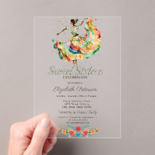 Mexicaanse Senorita Fiesta Bloemen Sweet 16 Acryl Uitnodigingen