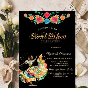 Mexicaanse Senorita Fiesta Bloemen Sweet 16 Kaart