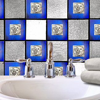  Mexicaanse Silver Moon & Sun op blauwe keramiek Tegeltje