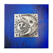 Mexicaanse Silver Moon & Sun op blauwe keramiek Tegeltje (Voorkant)