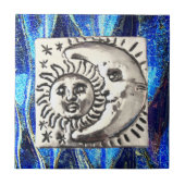 Mexicaanse  Silver Moon & Sun op Blue Ceramic Tegeltje (Voorkant)