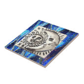 Mexicaanse  Silver Moon & Sun op Blue Ceramic Tegeltje (Zijkant)