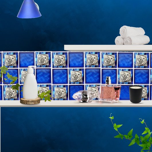 Mexicaanse  Silver Moon & Sun op Blue Ceramic Tegeltje