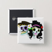 Mexicaanse spiraalvormige schedel vierkante button 5,1 cm (Voorkant /achterkant)