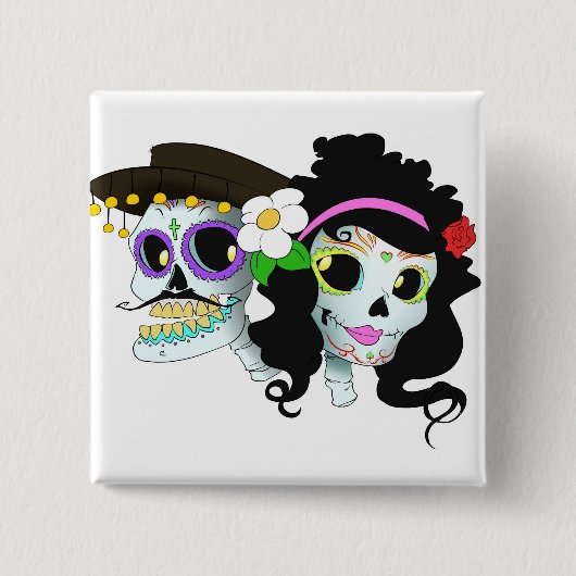 Mexicaanse spiraalvormige schedel vierkante button 5,1 cm (Voorkant)