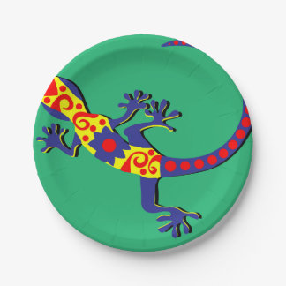 Mexicaanse stijl Blauw, Geel en Rood Gecko Papieren Bordje